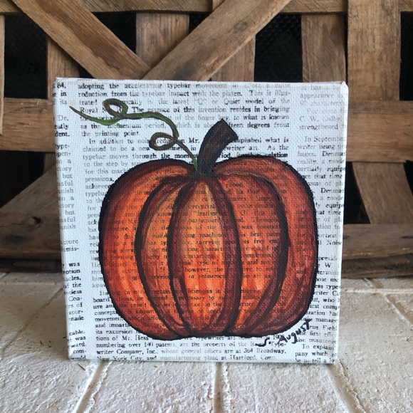 Hand painted pumpkin on thick canvas 6 x 6